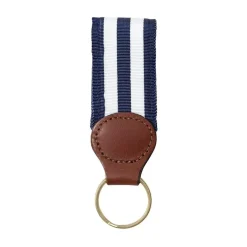 Navy & White Key Ring with Leather Trim