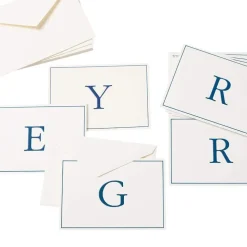 Navy Embossed Single Initial Boxed Note Cards - 8 Note Cards & 8 Envelopes