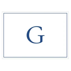 Navy Embossed Single Initial Boxed Note Cards - 8 Note Cards & 8 Envelopes