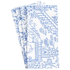 Pagoda Toile Cotton Dinner Napkins in Blue & White - Set of 4