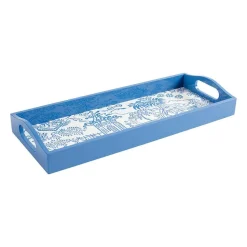 Pagoda Toile Lacquer Bar Tray in Blue - 1 Each
