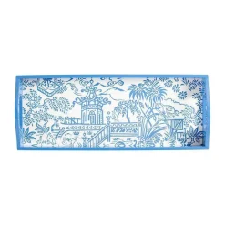 Pagoda Toile Lacquer Bar Tray in Blue - 1 Each