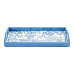 Pagoda Toile Lacquer Bar Tray in Blue - 1 Each