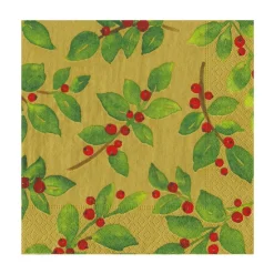 Painted Holly Gold Recycled Luncheon Napkins - includes 20 Luncheon Napkins