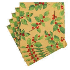 Painted Holly Gold Recycled Luncheon Napkins - includes 20 Luncheon Napkins