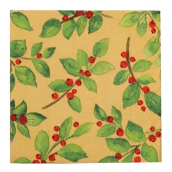 Painted Holly Gold Recycled Luncheon Napkins - includes 20 Luncheon Napkins