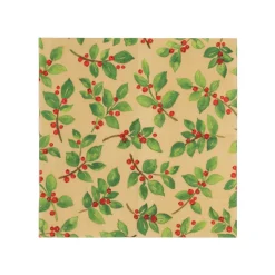 Painted Holly Gold Recycled Cocktail Napkins - includes 20 Cocktail Napkins
