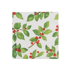Painted Holly White Recycled Cocktail Napkins - includes 20 Cocktail Napkins