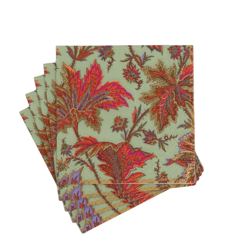 Paisley Leaves Sage Green Cocktail Napkins - includes 20 Cocktail Napkins