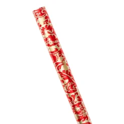Palazzo Foil Metallic Gift Wrapping Paper in Red & Gold - 30" x 6' Roll
