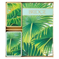 Palm Fronds Large Type Bridge Gift Set - 2 Playing Card Decks & 2 Score Pads