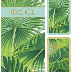 Palm Fronds Large Type Bridge Gift Set - 2 Playing Card Decks & 2 Score Pads
