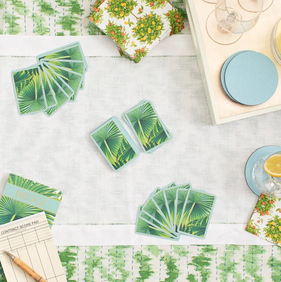 Palm Fronds Large Type Bridge Gift Set - 2 Playing Card Decks & 2 Score Pads