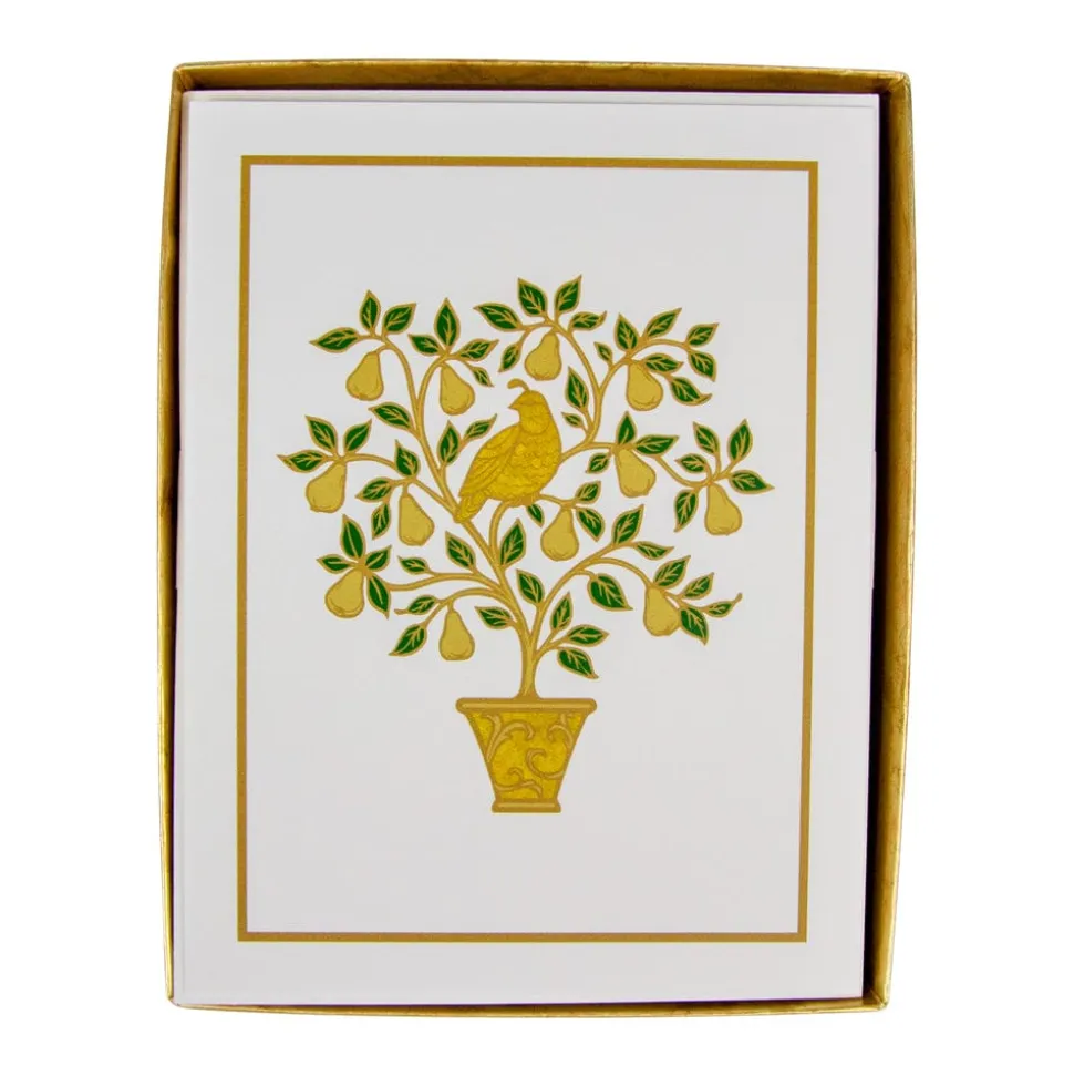 Partridge in a Pear Tree Foil Embossed Large Boxed Christmas Cards - includes 10 Cards & Envelopes