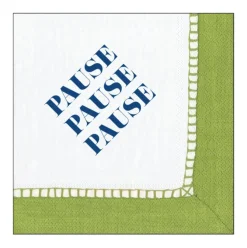 Pause, Pause, Pause Paper Cocktail Napkins - Linen Border in Bright Green
