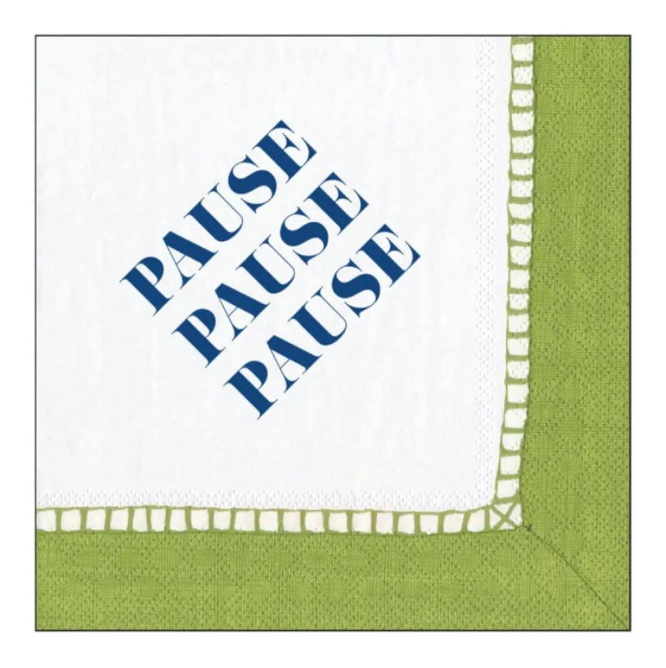 Pause, Pause, Pause Paper Cocktail Napkins - Linen Border in Bright Green