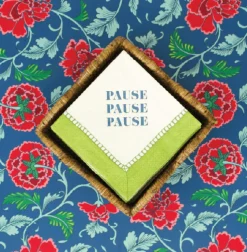Pause, Pause, Pause Paper Cocktail Napkins - Linen Border in Bright Green
