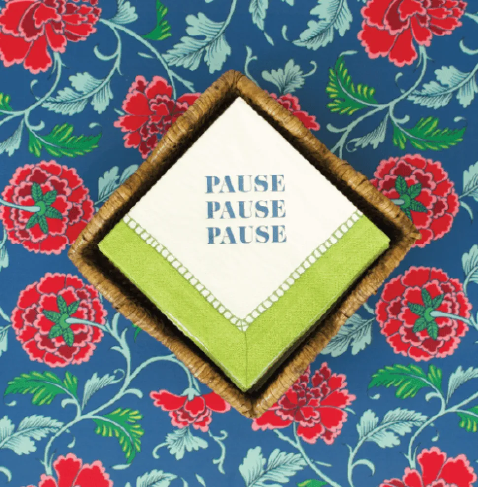 Pause, Pause, Pause Paper Cocktail Napkins - Linen Border in Bright Green