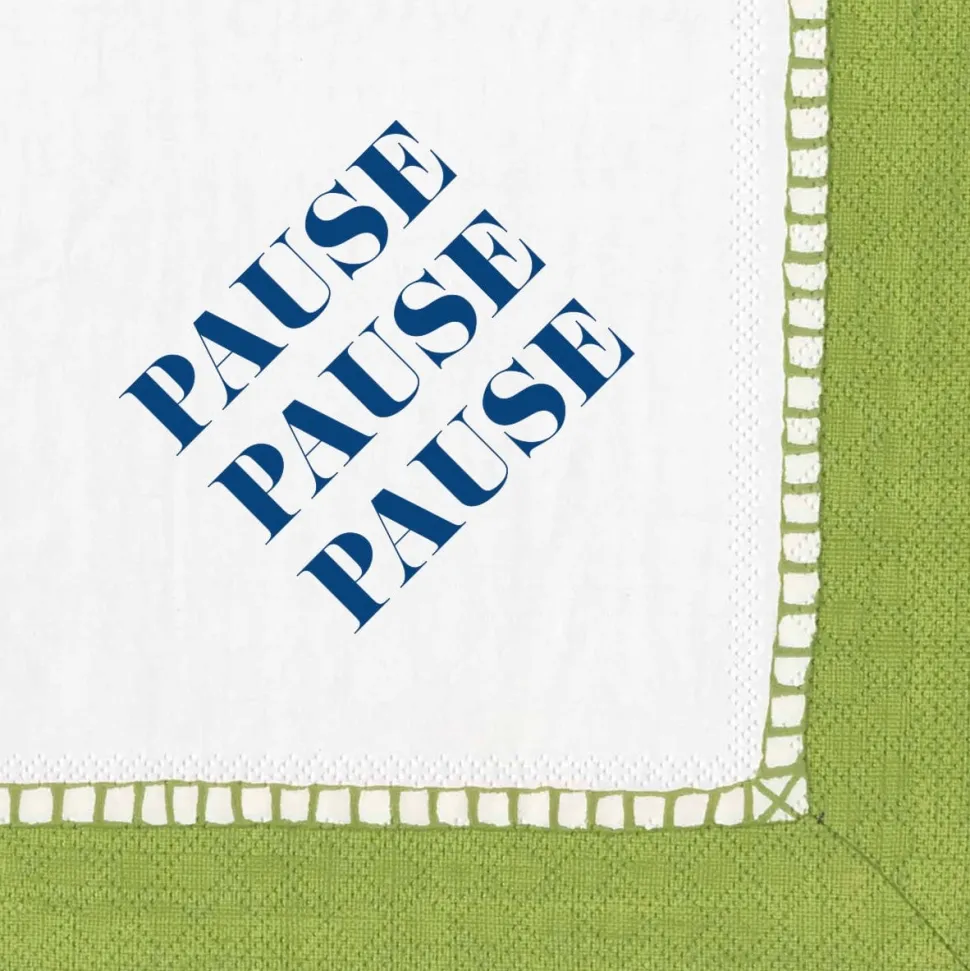 Pause, Pause, Pause Paper Cocktail Napkins - Linen Border in Bright Green