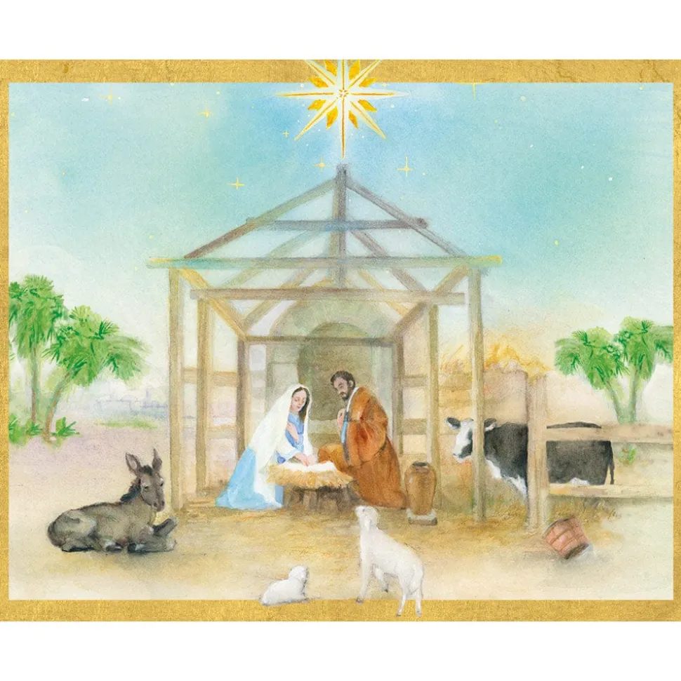 Peaceful Creche Scene Petite Boxed Christmas Cards - includes 15 cards & envelopes