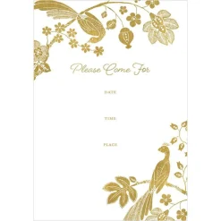 Peacocks Invitations in Gold Foil - 8 Fill-In Invitations & 8 Envelopes