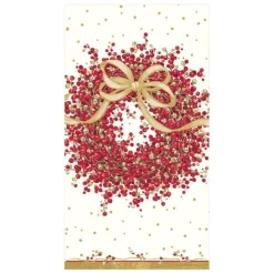 Pepperberry Wreath Guest Towel Napkins & Gold Lacquer Holder Gift Set