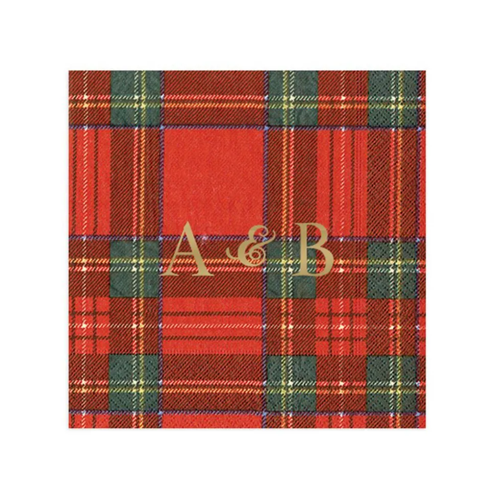 Personalized Double Initial Royal Plaid Cocktail Napkins