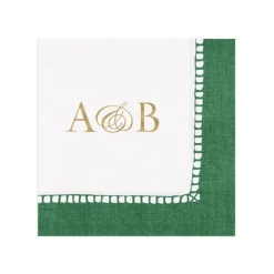 Personalized Double Initial Linen Border Cocktail Napkins