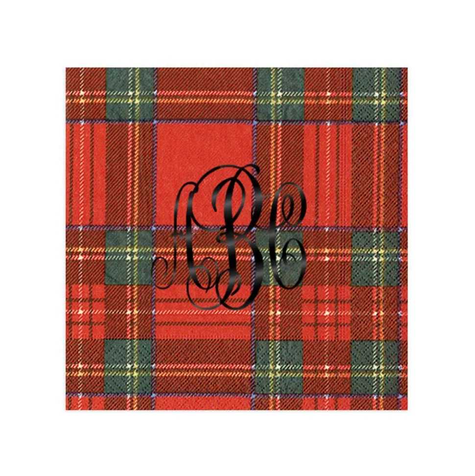Personalized Monogram Royal Plaid Cocktail Napkins