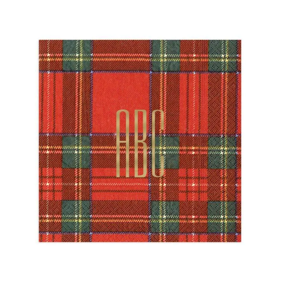 Personalized Monogram Royal Plaid Cocktail Napkins