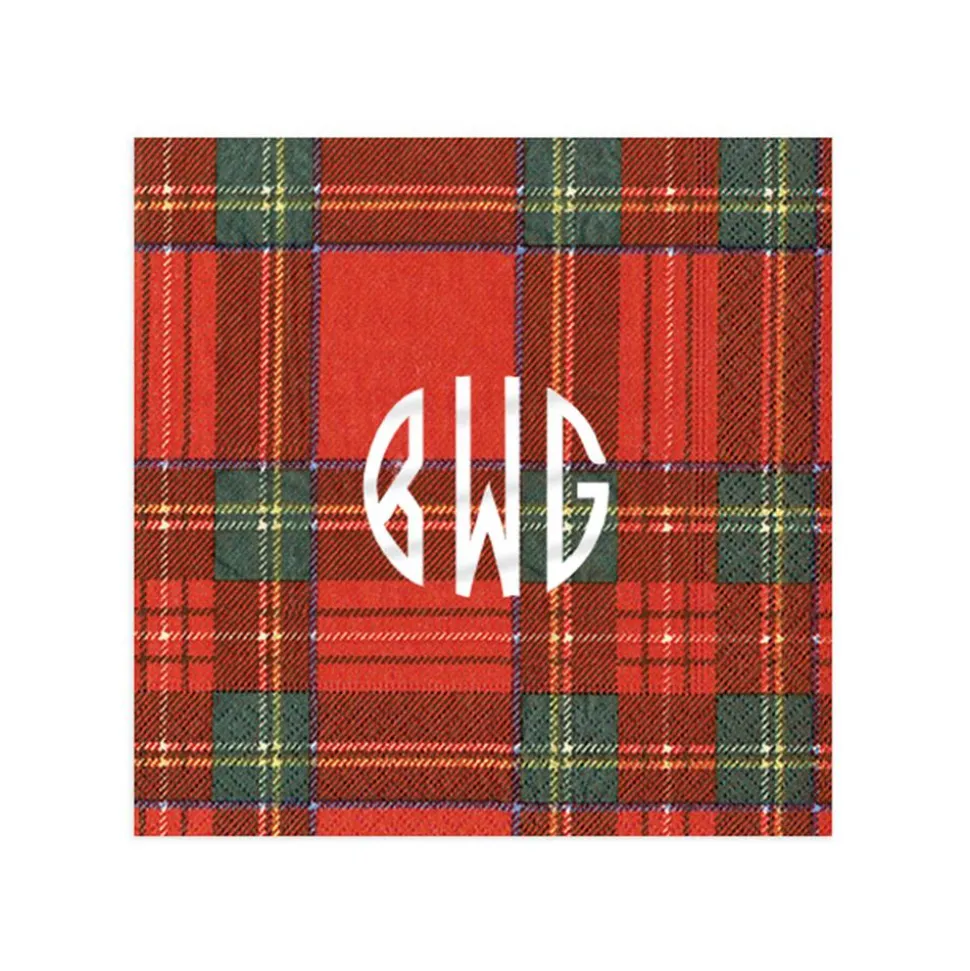 Personalized Monogram Royal Plaid Cocktail Napkins