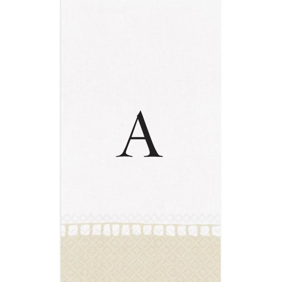 Personalized Single Initial Linen Border Guest Towel Napkins