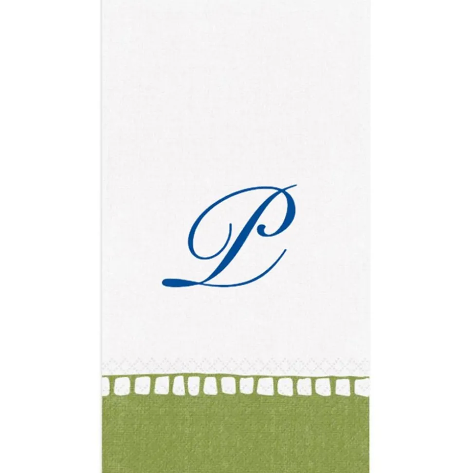 Personalized Single Initial Linen Border Guest Towel Napkins