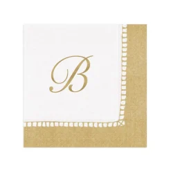 Personalized Single Initial Linen Border Cocktail Napkins
