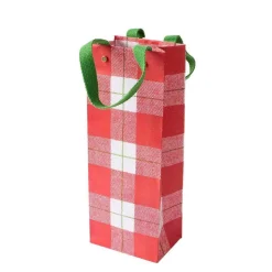 Plaid Check Wine & Bottle Gift Bag in Red - 1 Each