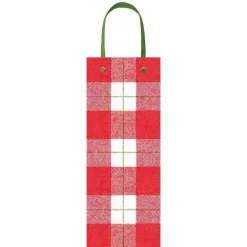 Plaid Check Wine & Bottle Gift Bag in Red - 1 Each