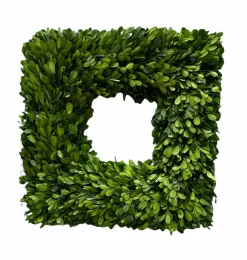 Preserved Boxwood Square Wreath- 16" Single Sided