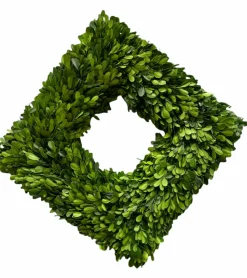 Preserved Boxwood Square Wreath- 16" Single Sided