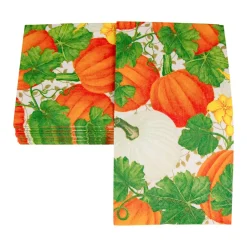 Pumpkin Chintz White Guest Towel Napkins - 15 Per Package