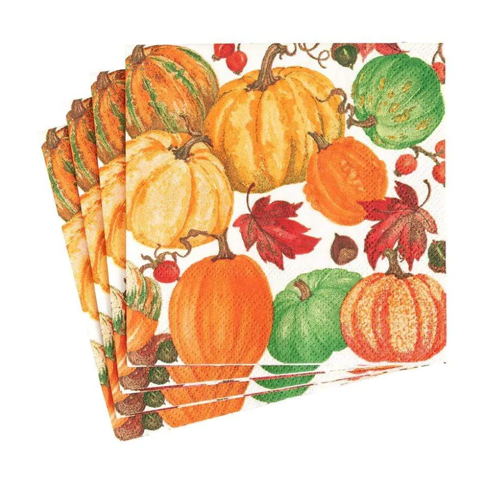 Pumpkin Field Paper Cocktail Napkins in White - 20 Per Package