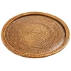 Rattan & Glass Round Serving Platter in Dark Natural - 1 Each