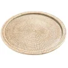 Rattan & Glass Round Serving Platter in White Natural - 1 Each