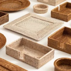 Rattan Guest Towel Napkin Holder in White Natural - 1 Each