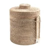Rattan Ice Bucket with Tongs in White Natural - 1 Each