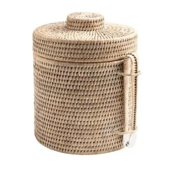 Rattan Ice Bucket with Tongs in White Natural - 1 Each