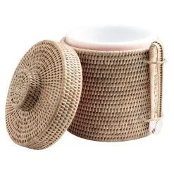 Rattan Ice Bucket with Tongs in White Natural - 1 Each