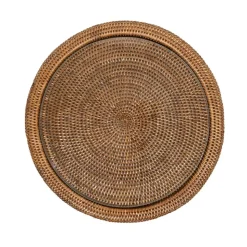 Rattan Round Cheese Tray with Glass insert in Natural - 17" Dia. x 1"H