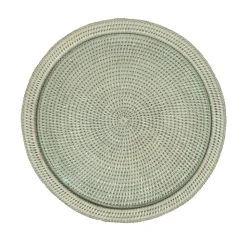 Rattan Round Cheese Tray with Glass insert in Green - 17" Dia. x 1"H