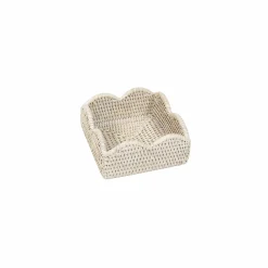 Rattan Scalloped Cocktail Napkin Holders in Cream - 1 Napkin Holder