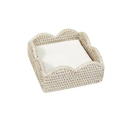 Rattan Scalloped Cocktail Napkin Holders in Cream - 1 Napkin Holder